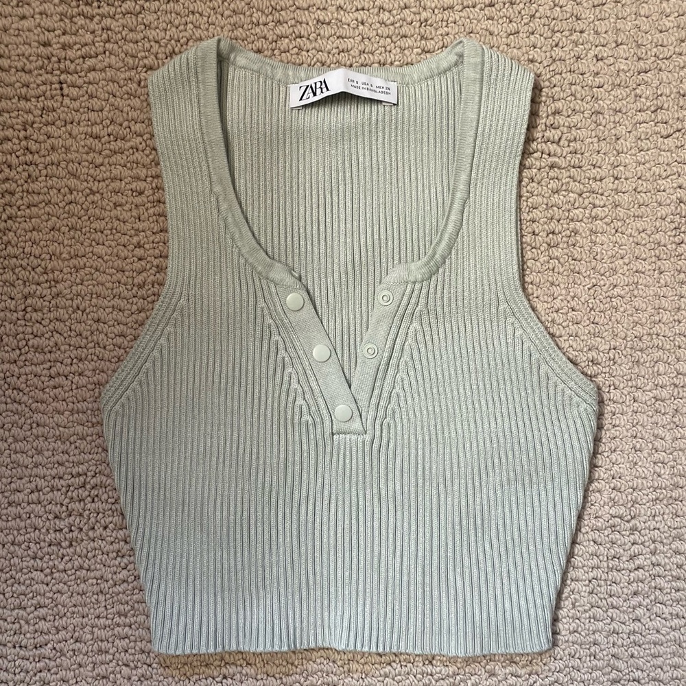 Zara Sage Green Knit Crop top